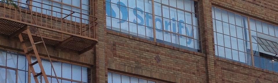 Storify HQ: the sign is seen from our penthouse office